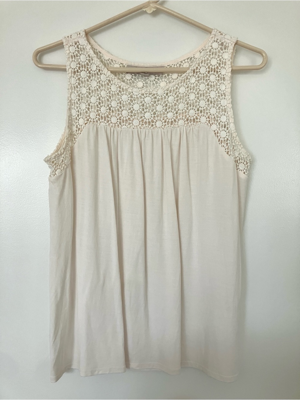 LOFT Cream Crochet Yoke Sleeveless Tank
